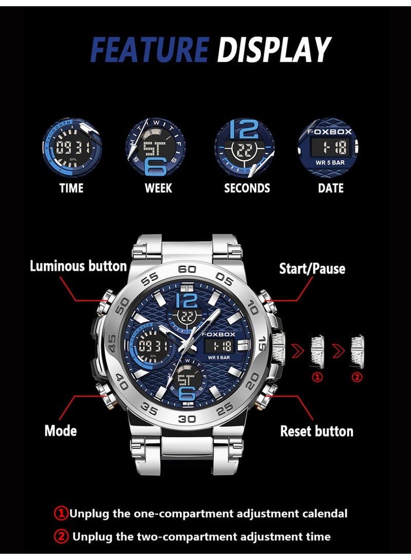 فوكس بوكس ساعات يد فاخرة بشاشة LCD للرجال مقاومة للماء كوارتز عسكرية للرجال + صندوق - Image 4